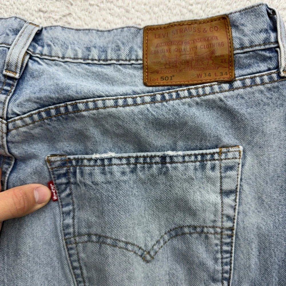 Levis 501 Premium Mens Straight Leg Light Wash Blue Denim Button Fly Jeans 34x34
